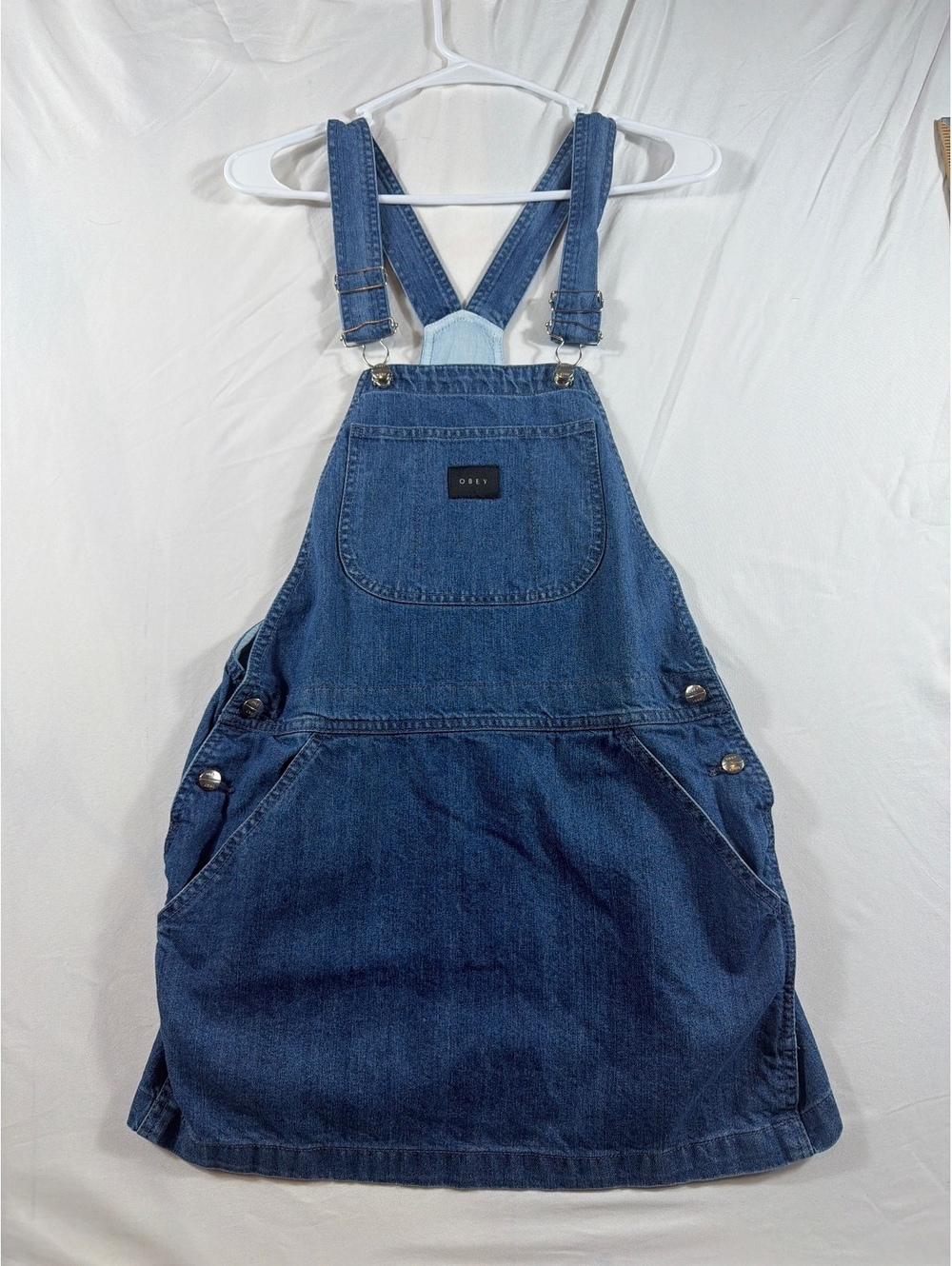 Obey Worldwide Denim Overall Dress XS Blue